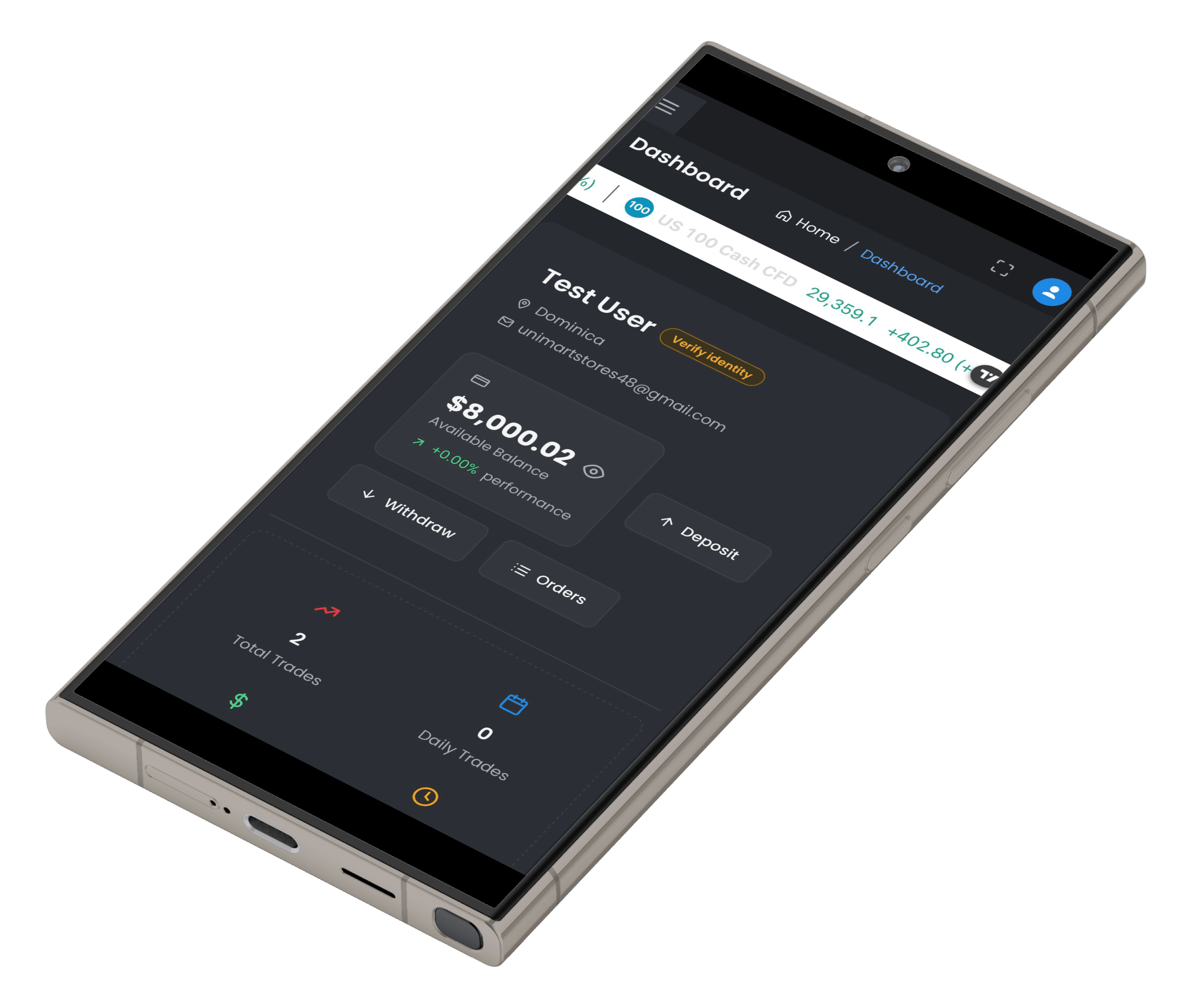 Meridian Markets app dashboard on a phone